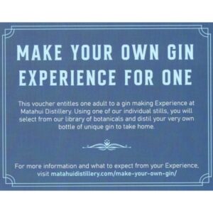 Distil your own gin! This voucher entitles one adult to a gin making Experience at Matahui Distillery.