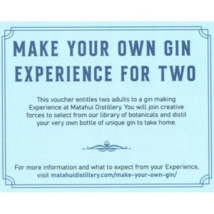 Distil your own gin! This voucher entitles two adults to a gin making Experience at Matahui Distillery.